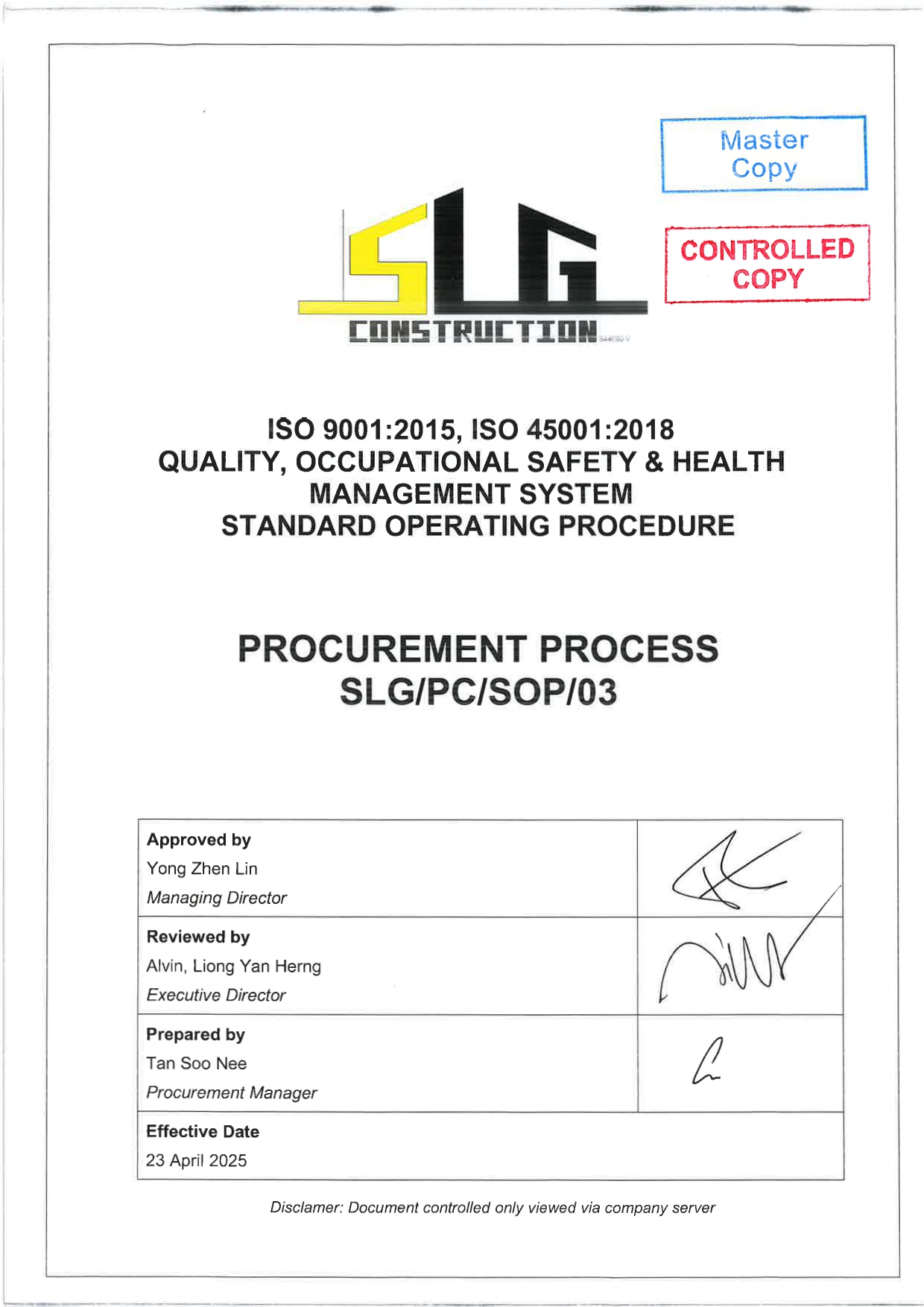 SLG-PRO-SOP Page 1